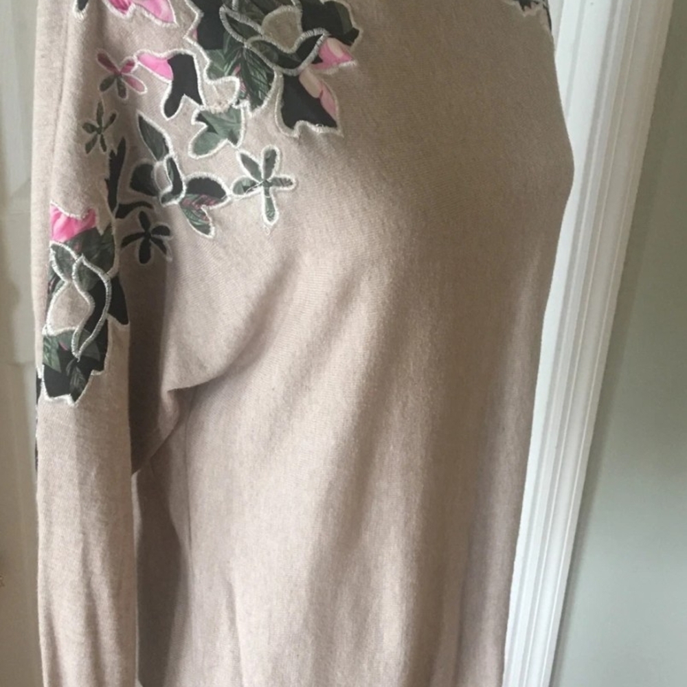 INC International Concepts Beige Sweater with Pink Floral Accents - Picture 2 of 9